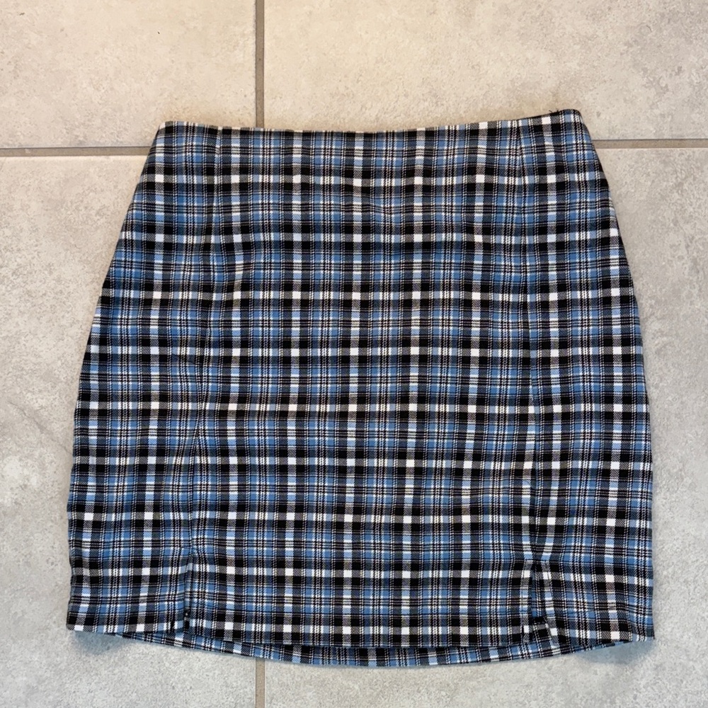 Love on a Hanger Blue and Black Plaid Pencil Skirt